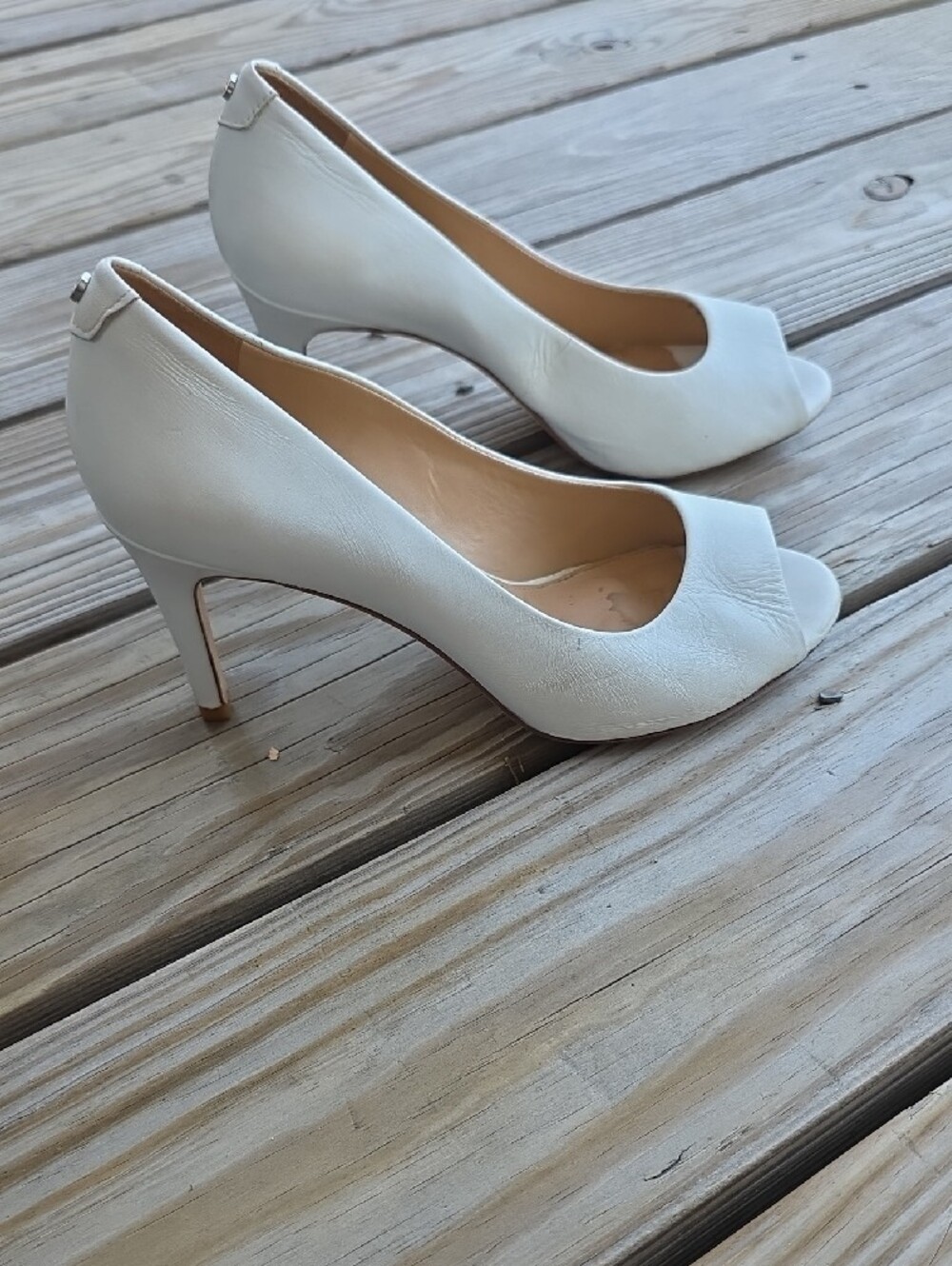 ANTONIO MELANI White Peep-Toe Pumps with Neutral Insole